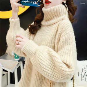 Women's Sweaters Korean Autumn Winter Thick Turtleneck Sweater Women Loose Pullover Red Khaki Yellow Mid-long Knitted Tops Female Jumpers