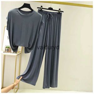 Hemkläder 2 bit set grå hemdräkt för kvinnor modal atoff trasa lösa pyjamas kvinnliga hemkläder sommar damer sömnklädervaiduryd