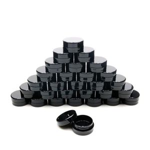 Kapaklı Boş Kozmetik Kaplar 3G Plastik Küçük Doldurulabilir Seyahat Şişesi Sızıntı Kanıtı Yuvarlak Siyah Kavanozlar Slime Örnek Losyon Krem Besi