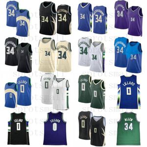 2023/24 0 Damian Lillard 34 Giannis Antetokounmpo City Basketball Jersey Mens 34 Ray Allen 레트로 셔츠