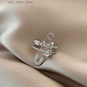 Stud European And American Style Ring Earrings Exaggerated Micro-Inlaid Zircon Ear Clip Open Ring Pin Design Double Layer Jewelry YQ231128