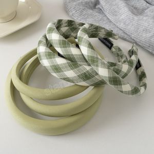 Vintage Green Plaid Headbands for Women Korean Style Thin Head Band Hoop Hairbands Fashion Hair Accessories