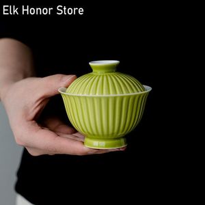 Teaware 100ml puro pintado à mão orquídea cerâmica chá tureen sophora verde crisântemo pétala coberta tigela chá gaiwan kung fu conjunto de chá