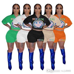 Designer Summer Outfits Tracksuits 2 Piece Set Smiling Face Printed Short Sleeve Shorts Clothes For Women