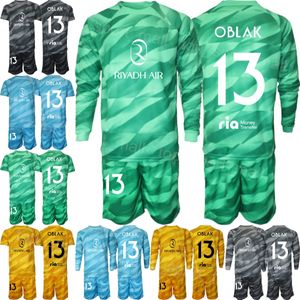 Club Team 23 24 Atlético Madrids Goleiro Jan Oblak Jersey Conjunto de futebol Homem Crianças Manga Longa Ivo Grbic Antonio Adan David de Gea Thibaut Courtois Camisa de Futebol