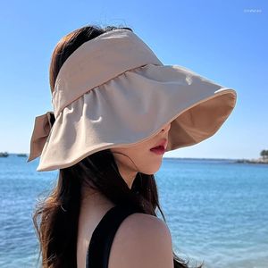 Wide Brim Hats Summer For Women Sun Hat Cotton Bowknot Empty Top Big Solid Color Sunscreen Floppy Cap Female Gorro Oliv22