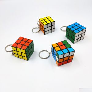 Keychains Lanyards Magic Cube KeyChain Funny Hyperbol Puzzle s Charms Pendant Key Ring Fashion Jewelry Gift Size Is Drop Delivery F Otuvn