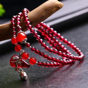 Strand Wholesale Wine Red Garnet Natural Stone Bracelets 4mm Beads With Crystal Gourd Pendant Women Bracelet Multilayer Jewelry