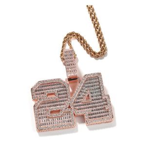 Nuovi arrivi Oro Argento Full Bling Iced Out Baguatte Lettere Collana con ciondolo Moda Uomo Donna Gioielli Hiphop con catena a corda da 3 mm da 24 pollici