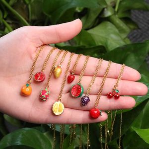 Pendant Necklaces Dome Cameras Fruit Necklace Series Apple Orange Mango Durian Watermelon Pomegranate Pitaya Cherry Grape Strawberry Necklace For Women AA230428