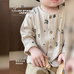 Magliette Coreane Abbigliamento per bambini Camicia per ragazzi e ragazze Baby Cardigan traspirante Top in cotone stampato 230427
