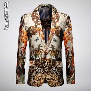 Herrdräkter blazers vaguelette leopard mönster djungel tryckt stilfull blazer män mode nyhet smal fit scen slitage för sångare party jacka rock 231128