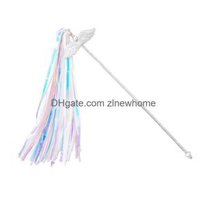 Cat Wand Toy Kitten Flirt Pole Teaser Interactive Wings Tassels Sticks For Indoor Play Blue High-Grade Drop Delivery Dhj35