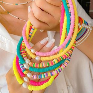 Kedjor go2boho äkta vitt sötvatten pärla patiens halsband mode smycken multicolor heishi skivpärlor choker för kvinnor