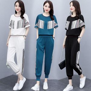 Suits Sweat Suits For Women Two Set 2022 Spring And Summer New Fashion Casual Korean Clothes Short Sleeve Top Pants Women's Tracksuit