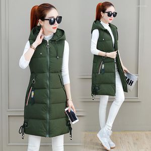 Women's Vests Jacket Sleeveless Waistcoat Winter Underwaist Coat Long Hooded Quilted Puffer Vest Female Warm Thicken Outwear