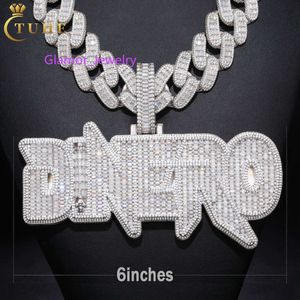 Anpassad 6inch Baguette Moissanite Namn Pendant S Sier Mossanite Diamond Iced Out Fashion Hip Hop Men smycken Letter Necklace