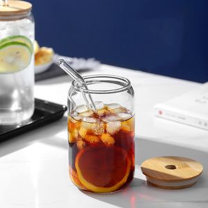 Vattenflaskor 400540ml Glasskopp eller kopp med lock Strawborste transparent Bubble Te Cup Juice Beer Beer Can Milk Cup Breakfast Mug Drinkware 230428