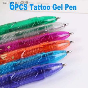 Tattoos farbige Zeichnungsaufkleber DELVTCH 6-teiliges Set waschbarer Glitzer-Tattoo-Gelstift umweltfreundliche farbige Tinte für DIY-Haut-Graffiti-Zeichnung-Malerei-Dekor KindergeschenkL23