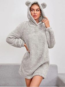 Kobiet bluzy dla kobiet grube długie polarowe bluza jesienna zima ciepło słodki niedźwiedź uszy rozmyty kaptur pullover marmetrowia moda płaszcz kieszonkowy płaszcz kieszonkowy