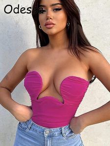 Tanks Odessa Strapless Off Shoulder Corset Crop Tops Women Sexy Sleeveless Backless Bandage Y2K Tube Tops Vest 2022 Summer Party Club