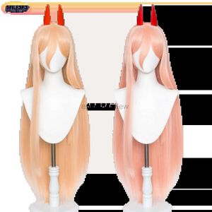 Trajes de anime Anime Motosserra Homem Makima Peruca Cosplay Longa Laranja Rosa Resistente ao Calor Cabelo Sintético Festa Role Play Perucas + WigCap + Chifres zln231128