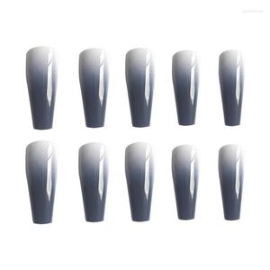 False Nails 24pcs Full Cover White Grey Gradient Long Coffin Fake Nail Art Tips Artificial Fingernail Salon Manicure DIY