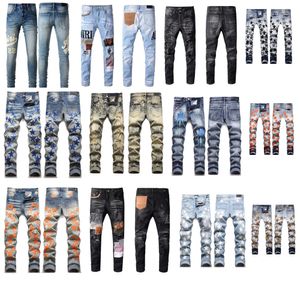 Designer Mens Amirs Jeans High Street Hole Star Patch Men's Womens Amirs Star Brodery Panel Stretch Slim Fit Byxor Jean Pants