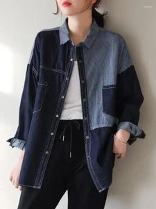 Kvinnans jackor för kvinnor 2023 Spring Autumn Lapel Long Sleeve Stripe Denim Coat Vintage Clothing Streetwear Ladies Tops rockar