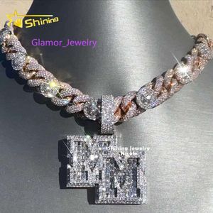 Ciondolo lettera iniziale Hip Hop Double M ghiacciato personalizzato Sier Baguette Diamond Gra Moissanite Mini lettera iniziale