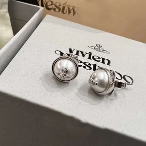 Designer vivienen Westwoods New Viviane 23 New Western Empress Dowager Small Round Pearl Saturn Earrings Simple and Versatile Small Planet Earrings High E