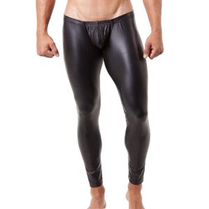 Ternos masculinos de couro patente calças apertadas cintura elástica bulge bolsa skintight calças leggings elástico calças esportivas de fitness clubwear