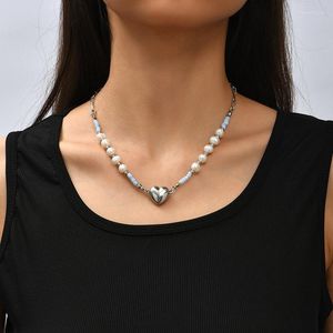 Chains Creative Magnetic Open Necklace Lovers Heart Pendant Pearl 2023 Charm For Women Men Jewelry Gift