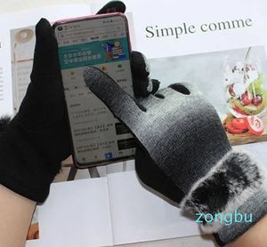 Beş Parmak Eldivenleri Kadın pamuklu örme eldivenler, ince dokunmatik ekran elastik el onarımı, siyah artı kürk, bahar ve sonbahar sıcaklığı