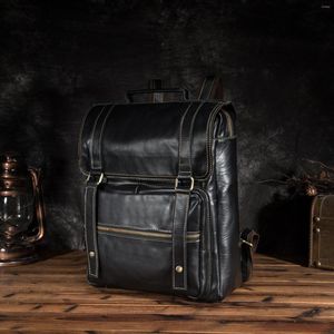 Backpack Original Leather Heavy Duty Design Men Travel Casual Daypack Rucksack Fashion Knapsack College School Laptop Bag 9088