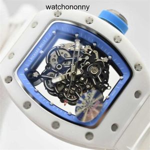 Designer Ri mlies Orologi di lusso Orologi da uomo Orologio meccanico Sj Rm055 Polso da uomo duro in ceramica bianca Specchio blu naturale Titanio Buck in metallo