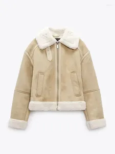 Women's Trench Coats Streetwear Lamb Fur Warm Coat Winter Faux Suede Leather Jacket Shearling Sheepskin Moto Biker Mid Length Parka