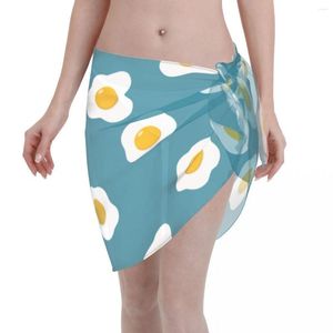 Women's Swimwear Fried Eggs Pattern Pareo Scarf Cover Ups Women Cartoon Polyester Short Skirt Beach Bikini Wrap