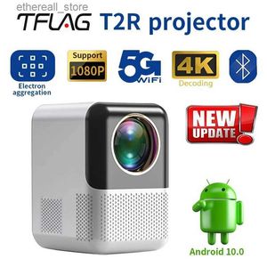 Projectors TFlag T2R Projector Android10.0 5G Wifi BT Support 1080P 4K 7000 Lumens Portable Mini LED Smart Beamer For Home Office Theater Q231128