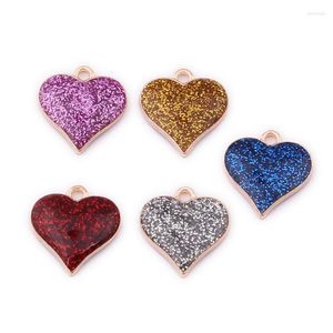 Pendant Necklaces 17mm Glitter Enamel Alloy Heart Charms 10pcs Gold Tone Plated Oil Drop DIY Jewelry Bracelet Necklace Earring Floating Pend