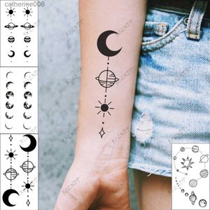Tatuagens coloridas desenho adesivos impermeável tatuagem temporária adesivo lua planeta falso tatto flash tatoo tato para menina mulheres menl231128