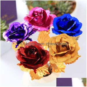 Decorative Flowers & Wreaths Valentines Ceremony Wedding Decorative Flowers 24K Foil Plated Gold Rose Flower Creative Mothers Day Gift Dhcdj