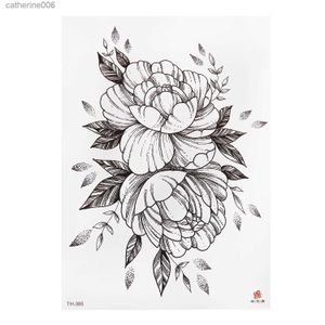 Tatuagens Coloridas Desenho Adesivos À Prova D 'Água Tatuagem Temporária Adesivo Preto Rosas Flor Padrão Design Flor Cheia Braço Arte Corporal Grande Grande Adesivo de Tatuagem Falsa 1PCL2