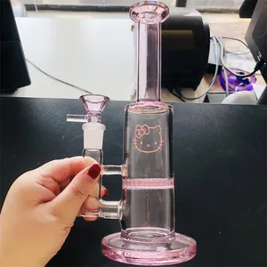 8.5inhces Pink Kitty Bong 14mm Male Glass Bong Bowl with Thick Hookah Bowls Water Pipes for Dab Rigs