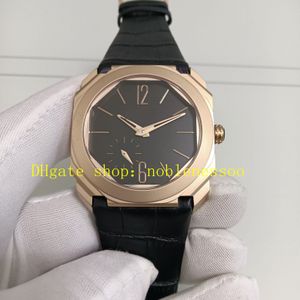 Gerçek fotoğraf erkek otomatik saatler erkek siyah kadran Octo 103286 18K Gül altın Safir Cam Deri Kayış Mekanik Arka Bilek Swatches Sport Watch