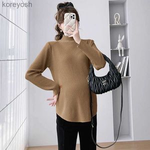 Moderskapstoppar Tees 926# 2023 Autumn Winter Fashion Sticked Maternity Sweaters Casual Loose Shirts Clothes For Pregnant Women Sweet Pregnancy Topsl231128