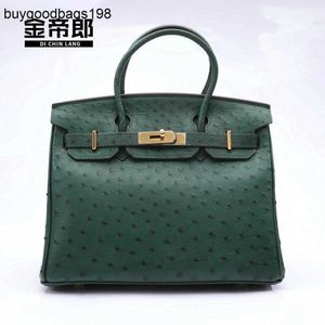 Designer Bags Birkis Handbags Ostrich Leather Womens Hand Sewn Wax Thread Fashion Trend Classic 30