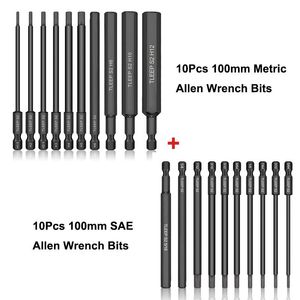 Schroevendraaier 20-teiliges Sechskant-Inbusschlüssel-Bohrer-Set, SAE metrisches Sechskant-Bit-Set, magnetische 100-mm-Inbus-Schraubendreher-Steckschlüssel-Bits