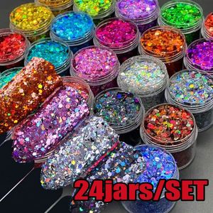 Acrylic Powders Liquids 24 Colors Iridescent Nail Art Glitter Sequins Set Net5g Holographic Colorful Sparkly Hexagon Flakes 's Bottled Nail Sequins 231128