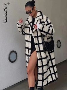 Misto lana da donna Finto agnello scozzese con risvolto Cappotto lungo da donna Autunno inverno Manica intera Tasca con bottoni Cappotto casual Office Lady Elegante giacca a vento 231128